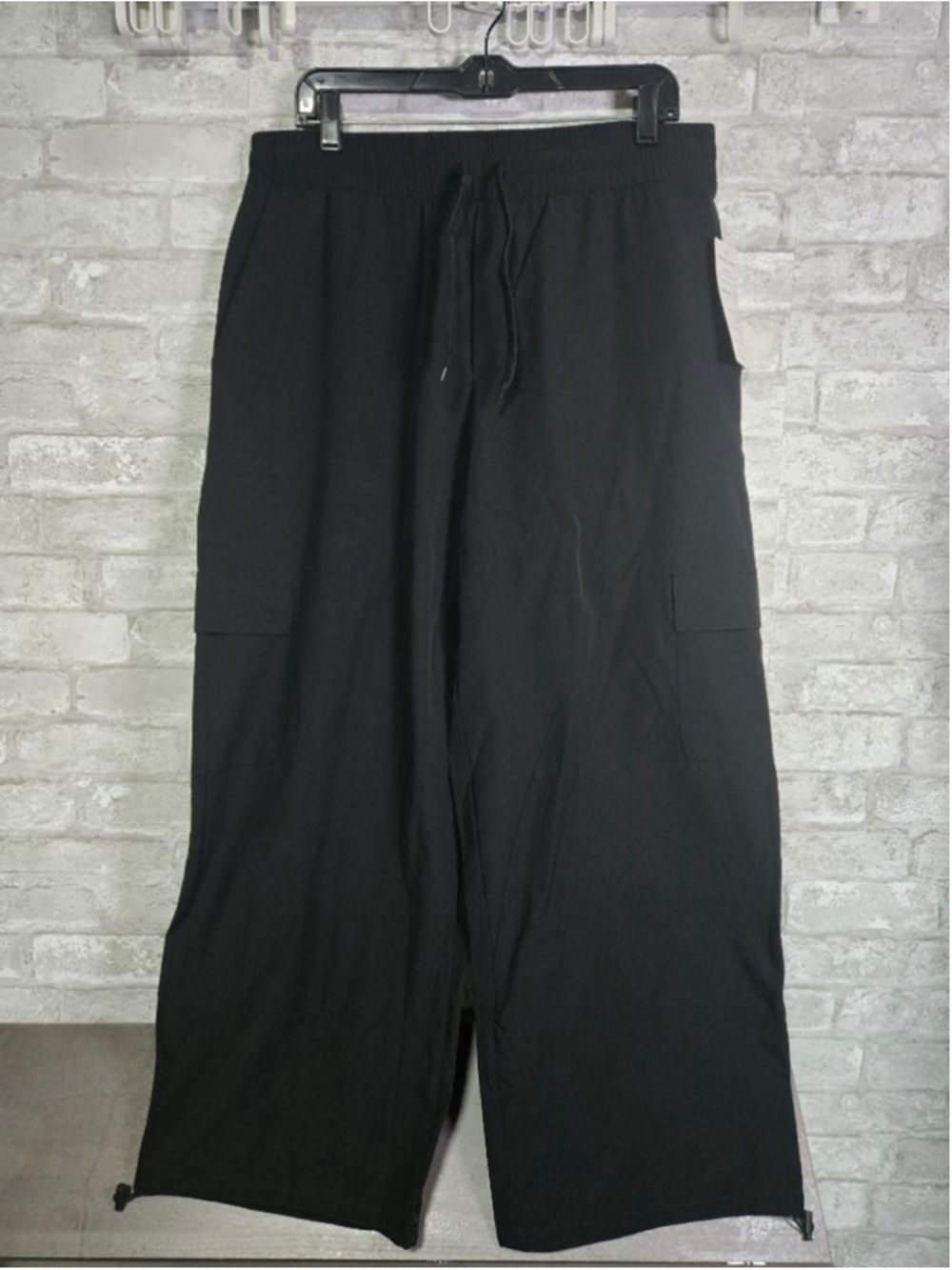 Women's Isabella Active Wear Black Wide Leg Drawstring Cargo Pants L